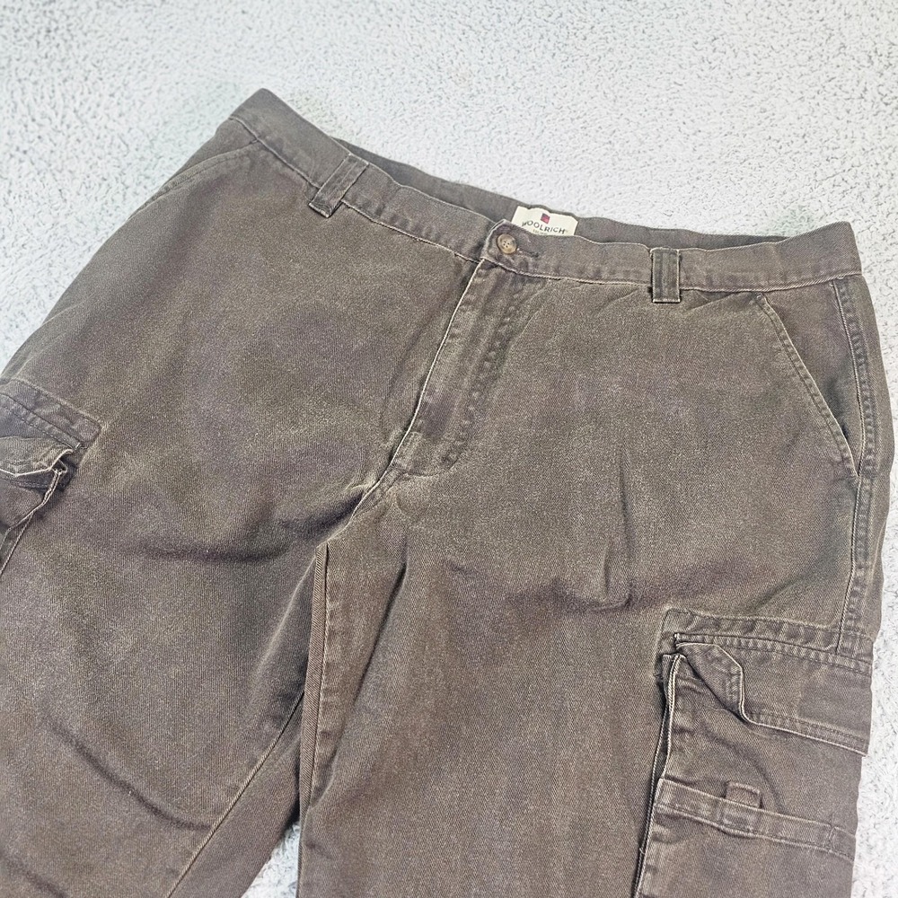 Woolrich Pants Mens 40x30 Brown Cargo 100% Cotton Canvas Workwear Outdoor Casual
